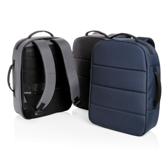XD Xclusive Impact AWARE™ RPET 15.6-inch anti-theft laptop backpack with multiple compartments and padded straps.