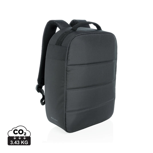 XD Xclusive Impact AWARE™ RPET 15.6-inch anti-theft laptop backpack with multiple compartments and padded straps.