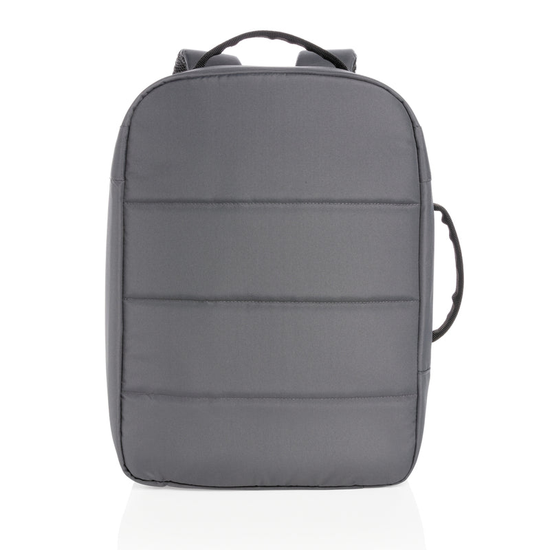 Load image into Gallery viewer, XD Xclusive Impact AWARE™ RPET 15.6-inch anti-theft laptop backpack with multiple compartments and padded straps in black fabric.
