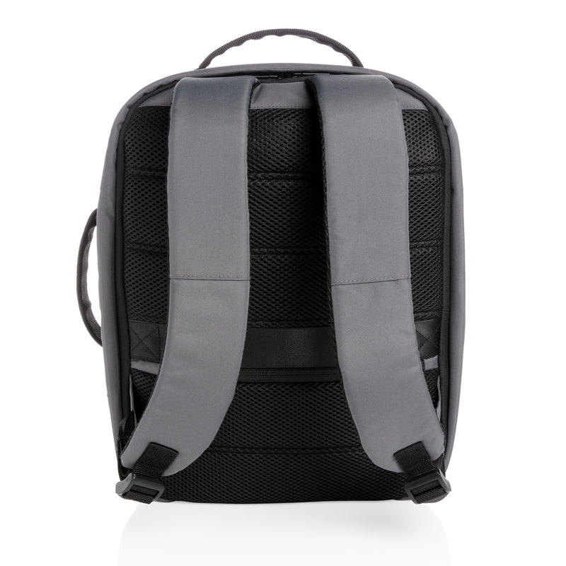 Load image into Gallery viewer, XD Xclusive Impact AWARE™ RPET anti-theft 15.6-inch laptop backpack in black with multiple compartments and padded straps.
