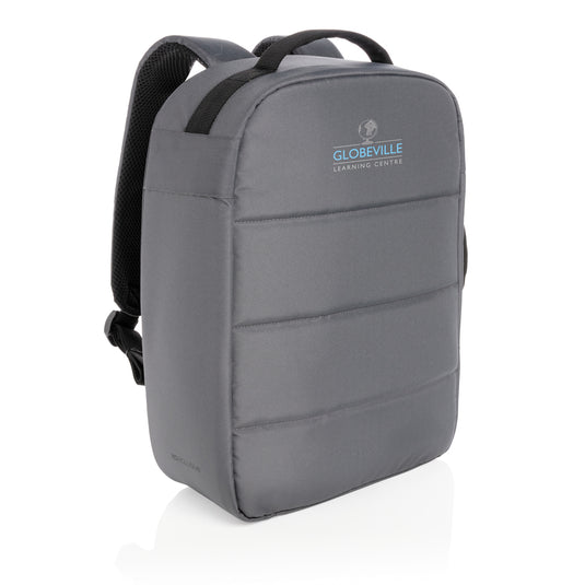 XD Xclusive Impact AWARE™ RPET 15.6-inch anti-theft laptop backpack with multiple compartments and padded straps for comfort.