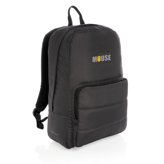 XD Xclusive Impact AWARE™ RPET 15.6-inch laptop backpack, eco-friendly bag with multiple compartments and padded straps.
