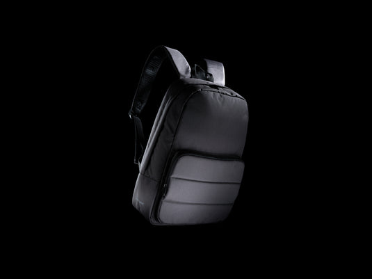 XD Xclusive Impact AWARE™ RPET 15.6-inch laptop backpack with multiple compartments and padded shoulder straps, made from recycled materials.
