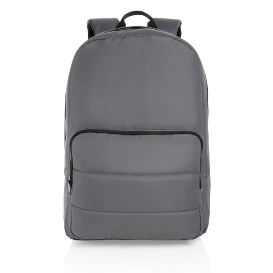 XD Xclusive Impact AWARE™ RPET 15.6-inch laptop backpack in black with adjustable straps and multiple compartments.