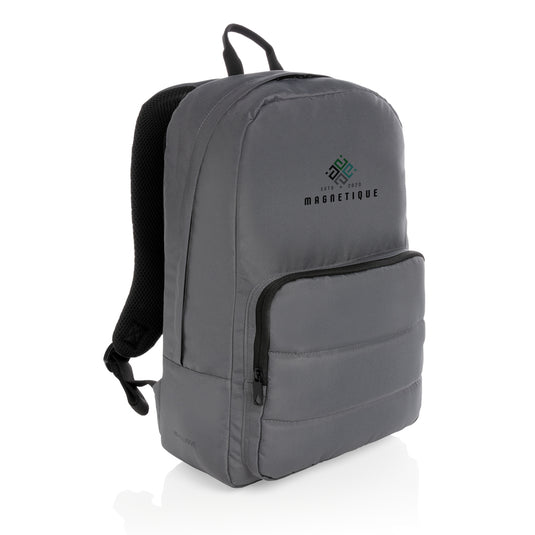XD Xclusive Impact AWARE™ RPET 15.6-inch laptop backpack with multiple compartments and padded straps, made from recycled materials.