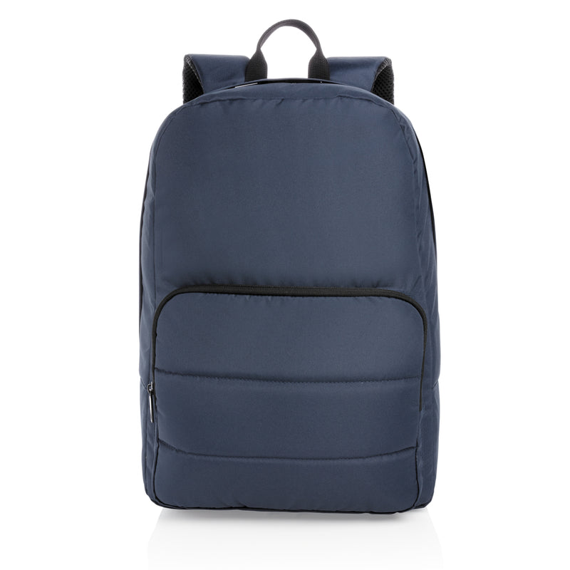 Load image into Gallery viewer, XD Xclusive Impact AWARE™ RPET 15.6-inch laptop backpack in black, featuring multiple compartments and padded straps.
