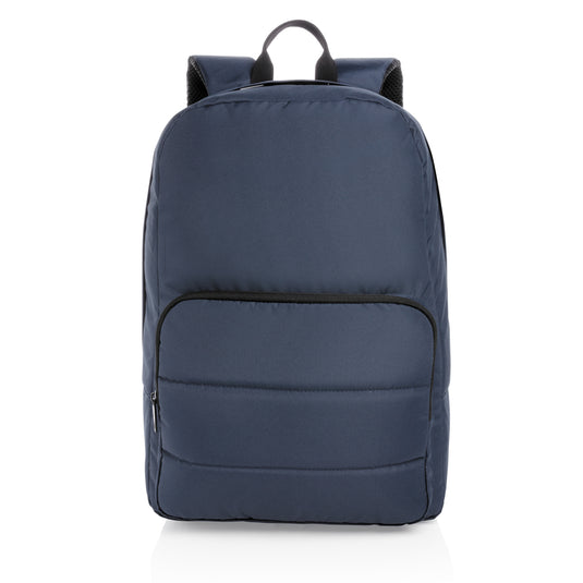 XD Xclusive Impact AWARE™ RPET 15.6-inch laptop backpack in black, featuring multiple compartments and padded straps.