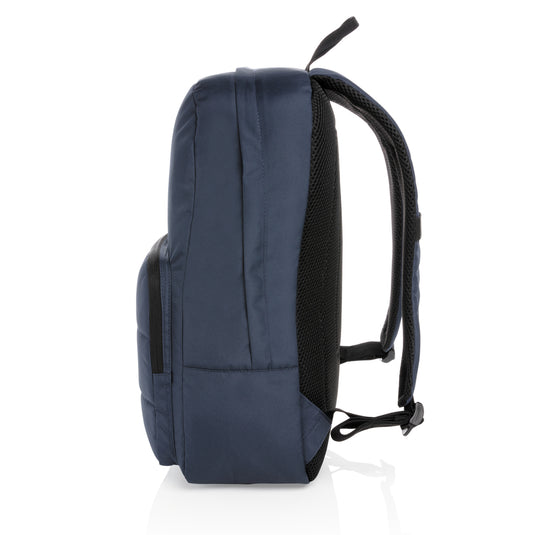 XD Xclusive Impact AWARE™ RPET 15.6-inch laptop backpack in black with adjustable straps and multiple compartments.