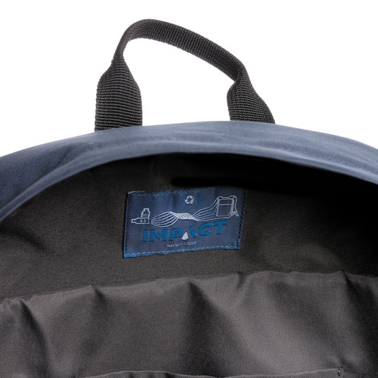 XD Xclusive Impact AWARE™ RPET 15.6-inch laptop backpack with multiple compartments and padded straps, eco-friendly travel bag.