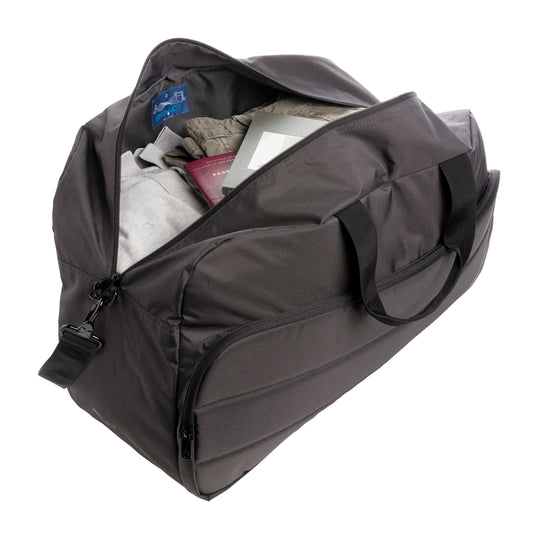 Impact AWARE™ RPET weekend duffel bag by XD Xclusive, made from recycled materials, featuring a spacious design and sturdy handles.