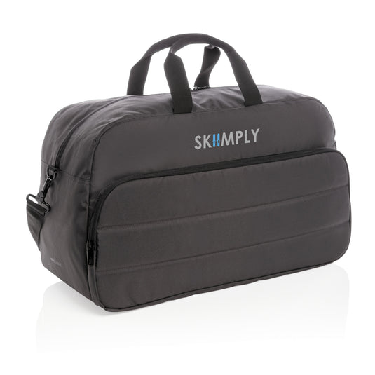 Impact AWARE™ RPET weekend duffel bag by XD Xclusive, showcasing durable eco-friendly travel bag with handles and zip closure.
