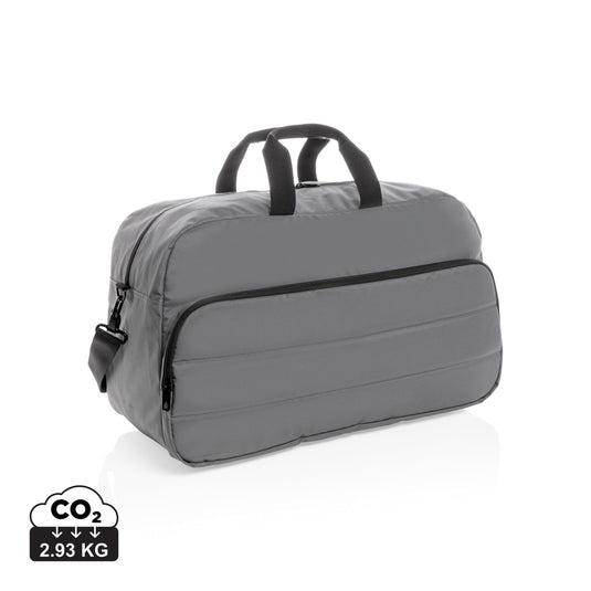Impact AWARE™ RPET weekend duffel bag by XD Xclusive, showing the spacious design and durable fabric with handles and zipper closure.