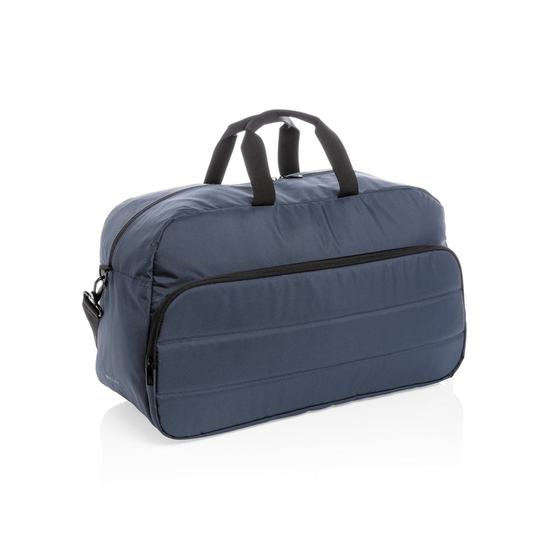 Load image into Gallery viewer, Impact AWARE™ RPET weekend duffel bag by XD Xclusive, showing the spacious navy blue travel bag with handles and zip closure.
