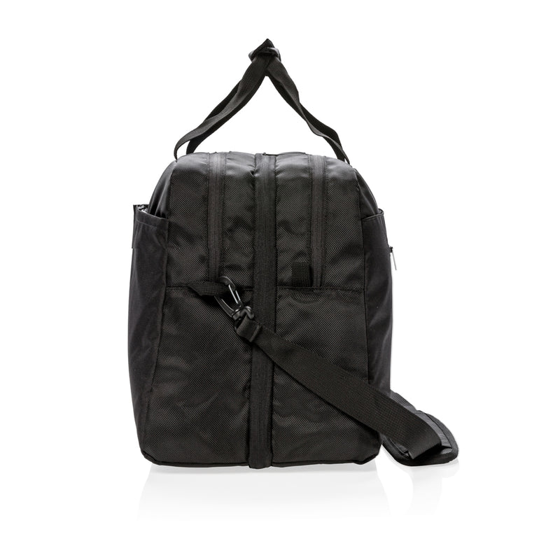 Load image into Gallery viewer, Swiss Peak RFID duffle with suitcase opening - Custom Wood Designs
