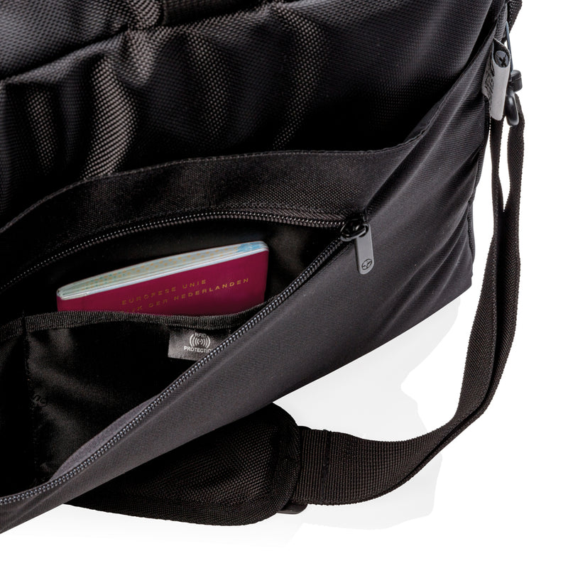Load image into Gallery viewer, Swiss Peak RFID duffle with suitcase opening - Custom Wood Designs
