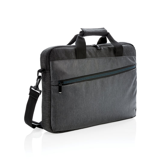 XD Collection 900D PVC-free laptop bag showing sleek rectangular design with zipper closure and padded shoulder strap.