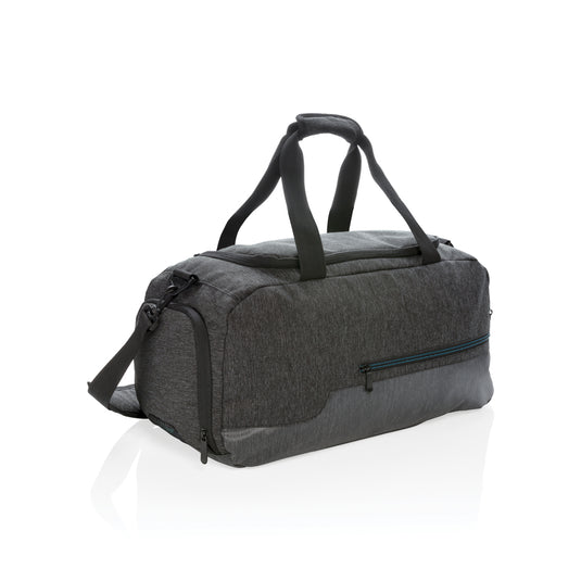 XD Collection 900D PVC-free weekend and sports bag with durable fabric, black color, and spacious design for travel and gym use.