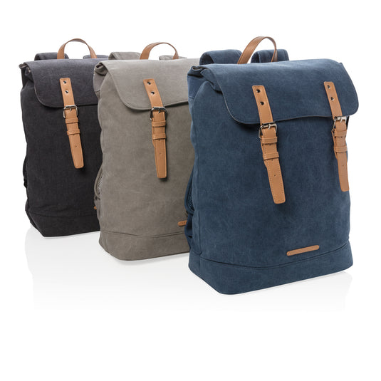 PVC-free canvas laptop backpack from XD Collection, durable bag with multiple compartments, ideal for travel and everyday use.