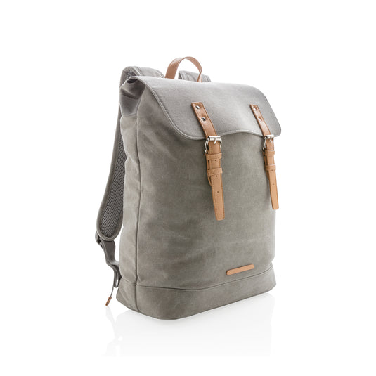 PVC-free Canvas laptop backpack by XD Collection featuring multiple compartments and adjustable straps for travel and daily use.