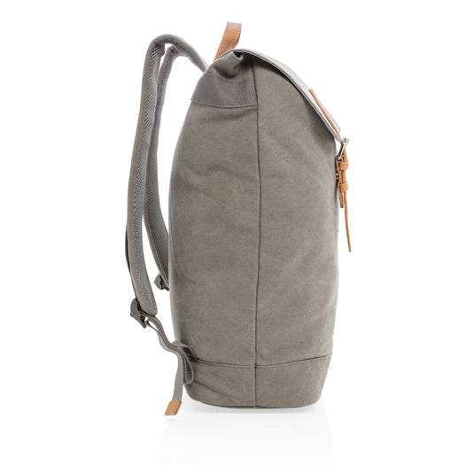 PVC-free canvas laptop backpack from XD Collection, showing the stylish, durable bag with multiple compartments and adjustable straps.