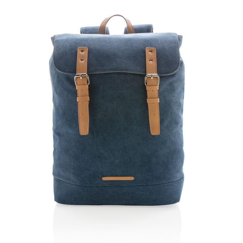 Load image into Gallery viewer, PVC-free canvas laptop backpack from XD Collection, showing multiple compartments and adjustable straps for travel and everyday use.
