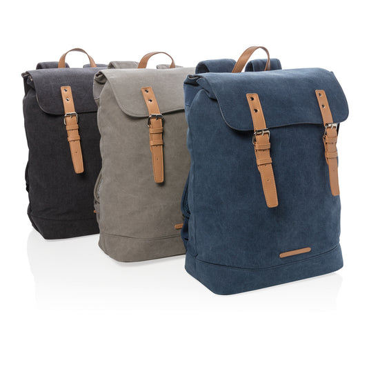 PVC-free canvas laptop backpack from XD Collection, stylish and durable bag with multiple compartments for travel and daily use.