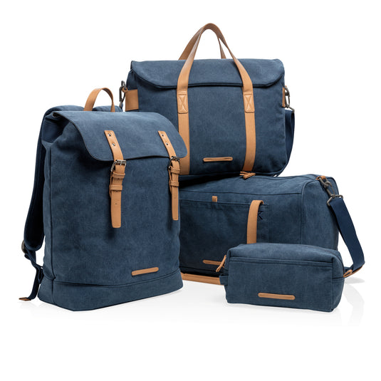 PVC-free canvas laptop backpack by XD Collection, stylish bag with multiple compartments and durable design for travel and daily use.