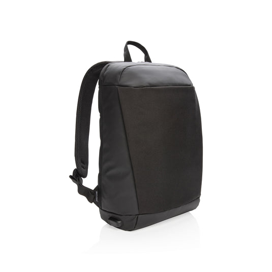 XD Xclusive Madrid anti-theft RFID USB laptop backpack in PVC-free material, featuring secure compartments and sleek design.