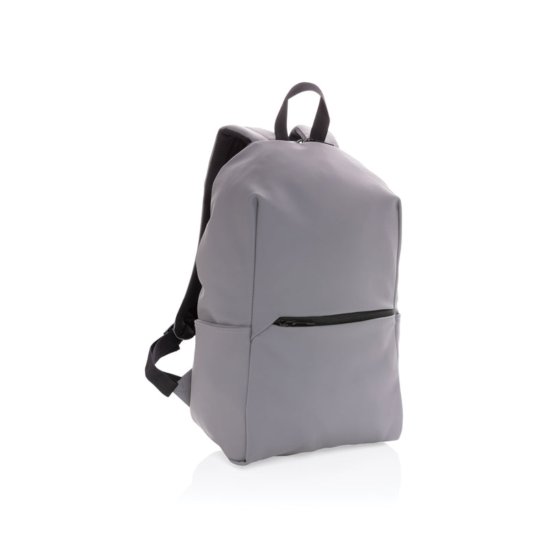 Load image into Gallery viewer, Smooth black PU 15.6-inch laptop backpack from XD Collection with padded straps and multiple compartments for travel and daily use.
