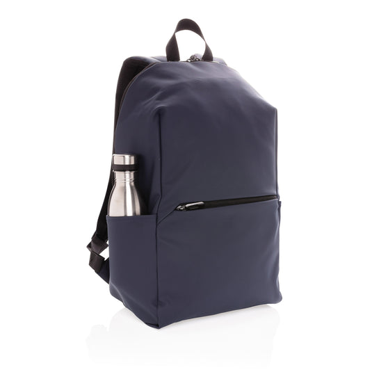 XD Collection Smooth PU 15.6-inch laptop backpack showing sleek, black design with adjustable shoulder straps and multiple compartments.