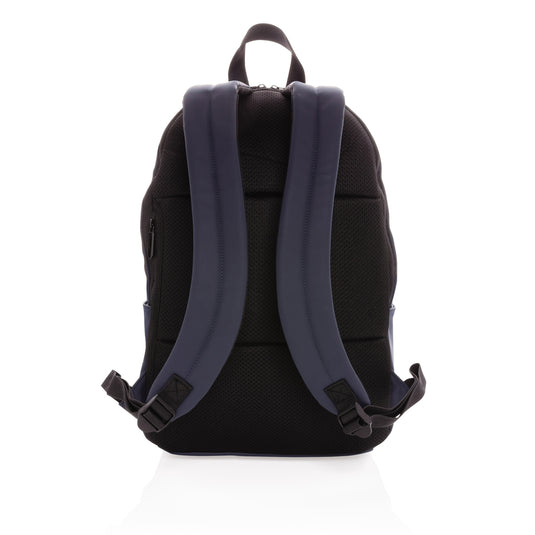 XD Collection Smooth PU 15.6-inch laptop backpack with multiple compartments and padded shoulder straps, designed for travel and everyday use.