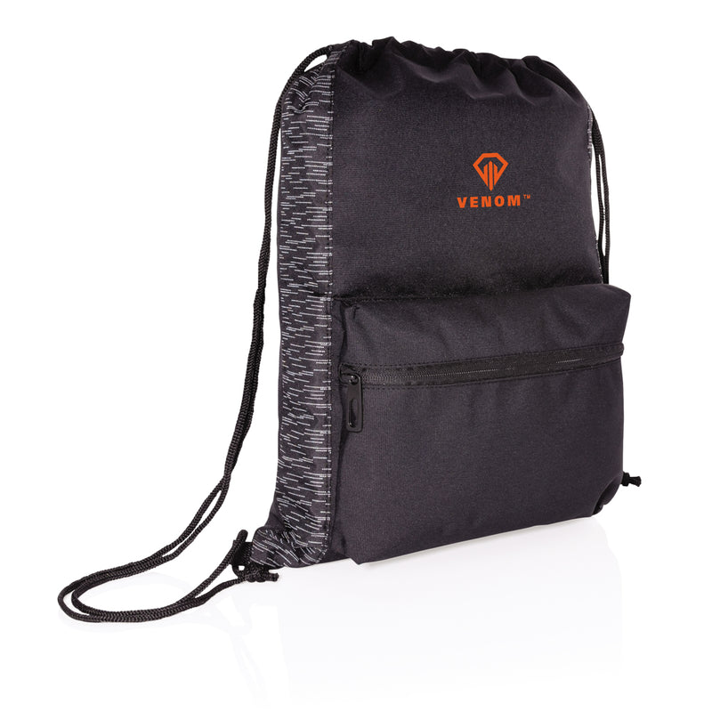 Load image into Gallery viewer, Reflective drawstring backpack from XD Collection made of AWARE™ RPET, featuring a sleek design and adjustable straps.
