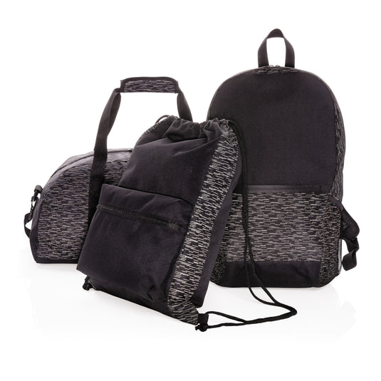 Reflective drawstring backpack from XD Collection's AWARE™ RPET Bags & Travel line, featuring eco-friendly material and adjustable straps.