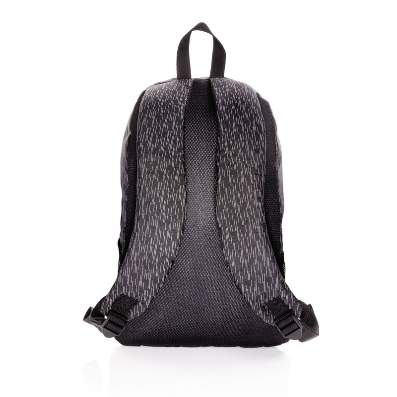 Load image into Gallery viewer, XD Collection AWARE™ RPET reflective laptop backpack in black with adjustable straps and multiple compartments for travel and work.
