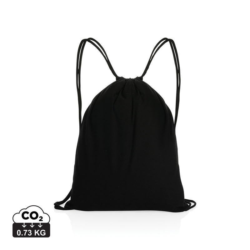 Load image into Gallery viewer, Recycled cotton drawstring backpack from XD Collection Impact AWARE™ in eco-friendly design, shown with adjustable straps and spacious interior.
