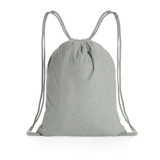 Recycled cotton drawstring backpack from XD Collection Impact AWARE™ in natural beige, lightweight and eco-friendly for travel and daily use.