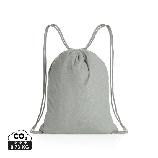 Recycled cotton drawstring backpack by XD Collection, Impact AWARE™ eco-friendly bag with black drawstrings and minimalist design.