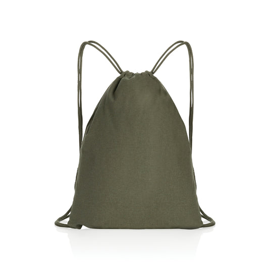 Recycled cotton Impact AWARE™ drawstring backpack by XD Collection, lightweight eco-friendly bag with adjustable drawstrings.