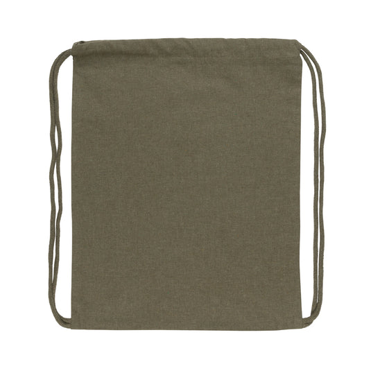 Recycled cotton drawstring backpack by XD Collection, Impact AWARE™ bag in eco-friendly design with black drawstrings.