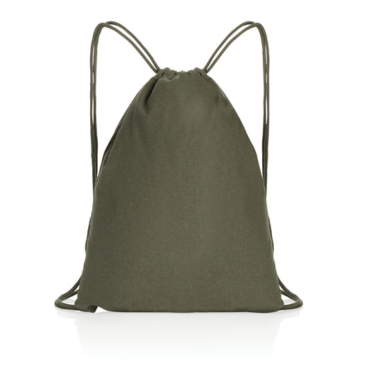 Recycled cotton drawstring backpack by XD Collection, Impact AWARE™ bags and travel product in natural beige with black drawstrings.