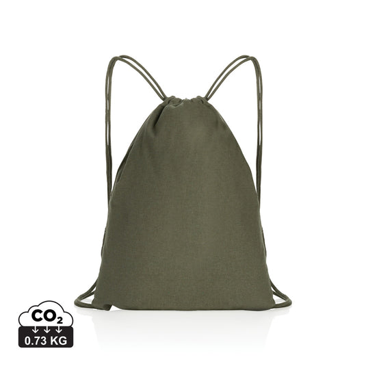 Recycled cotton drawstring backpack from XD Collection Impact AWARE™ in natural fabric, lightweight and suitable for travel or daily use.