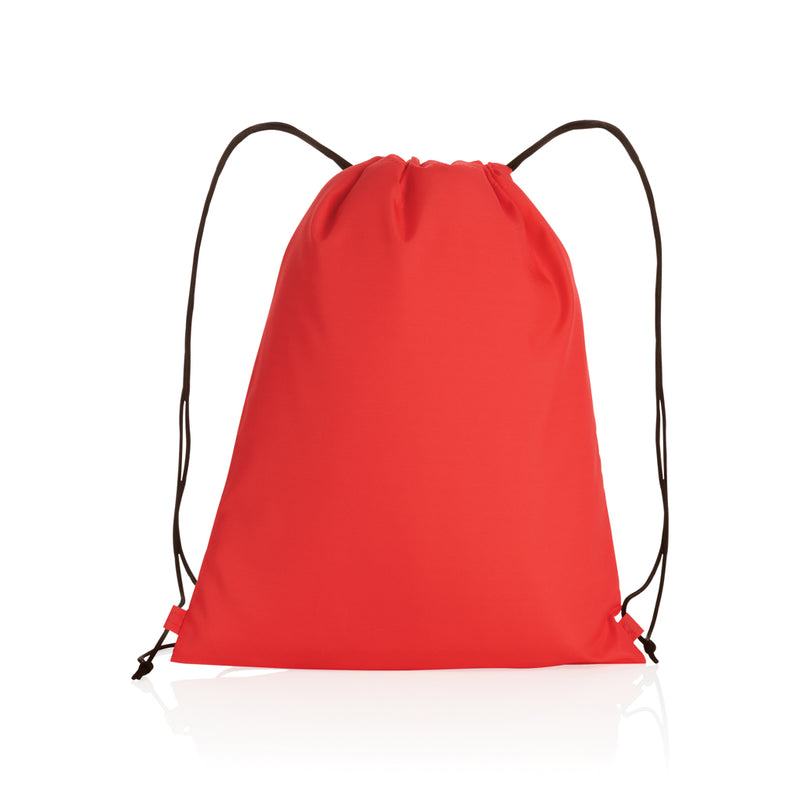 Load image into Gallery viewer, Impact AWARE™ RPET 190T drawstring bag by XD Collection, made from recycled materials, showing black fabric with drawstrings.
