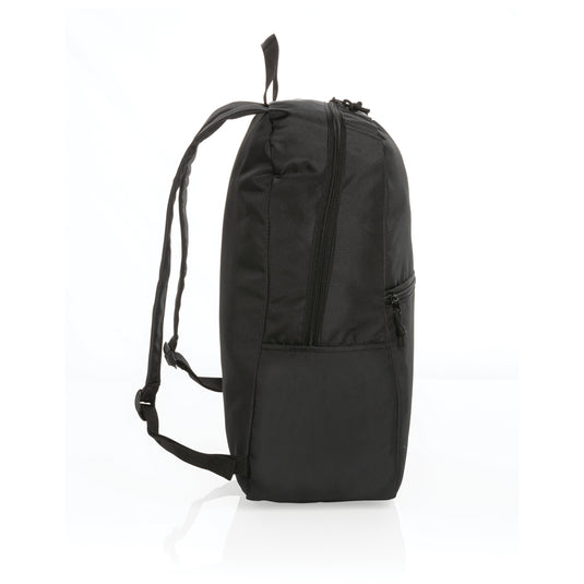 Lightweight Impact AWARE™ RPET backpack by XD Collection featuring multiple compartments and adjustable straps for travel and daily use.