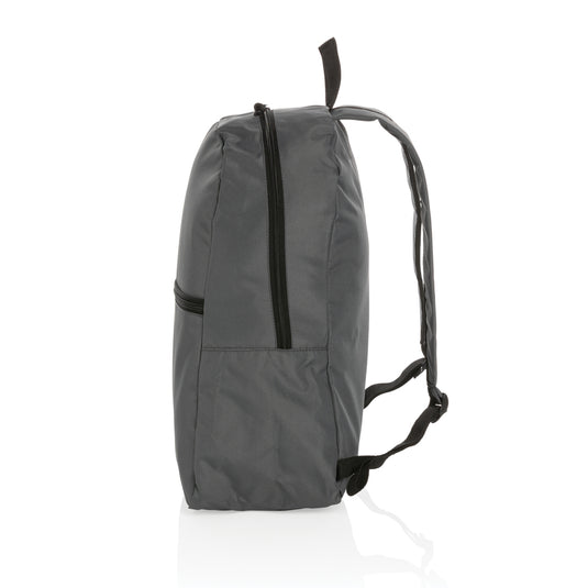 Lightweight Impact AWARE™ RPET backpack by XD Collection featuring multiple compartments and adjustable straps for travel and daily use.