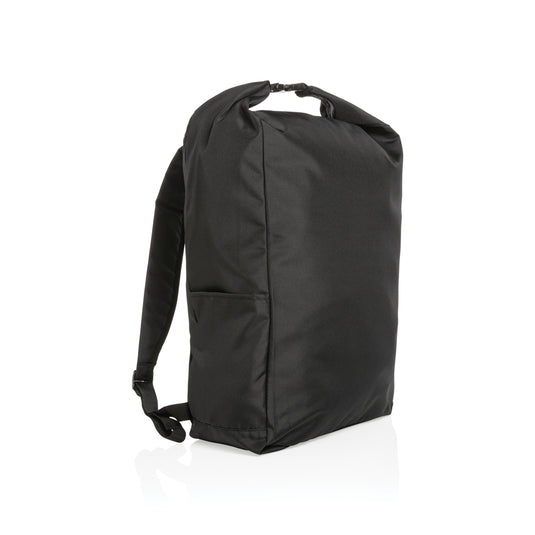 Lightweight Impact AWARE™ RPET rolltop backpack by XD Collection, showing the bag's durable design and rolltop closure.