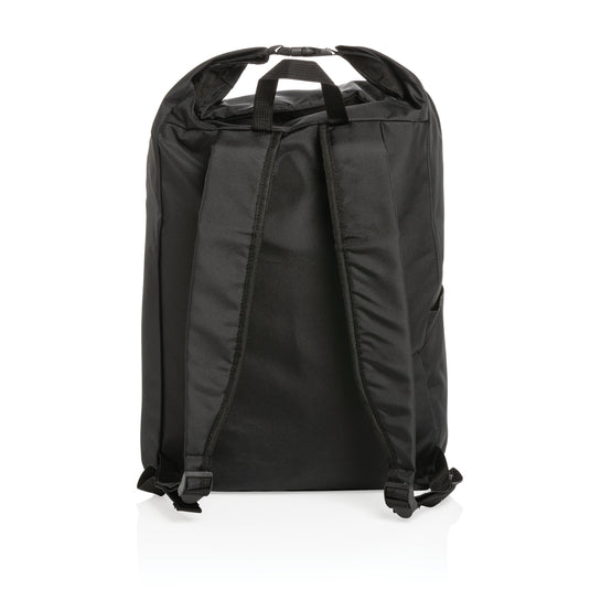 Lightweight Impact AWARE™ RPET rolltop backpack from XD Collection, showing its durable bag design with adjustable straps.