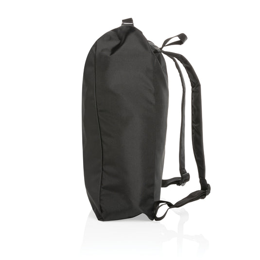 Lightweight Impact AWARE™ RPET rolltop backpack from XD Collection, showing the bag's sleek design and rolltop closure.