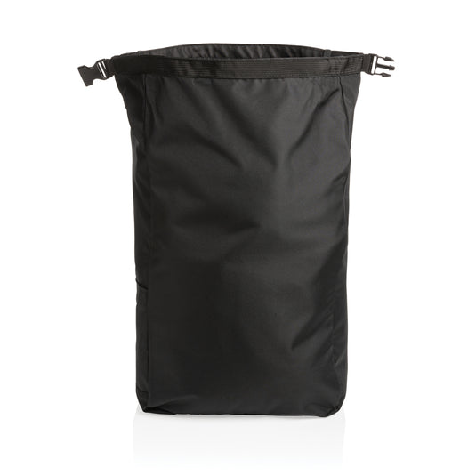 Lightweight Impact AWARE™ RPET rolltop backpack by XD Collection, showing the durable, eco-friendly bag with adjustable straps and rolltop closure.