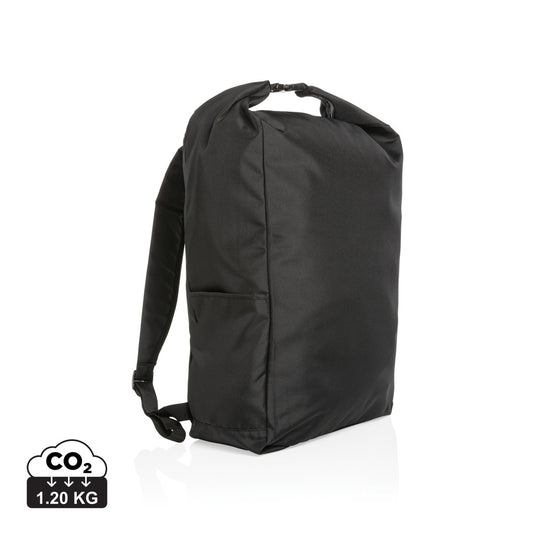 Lightweight Impact AWARE™ RPET rolltop backpack by XD Collection, with padded straps and eco-friendly design for travel and everyday use.