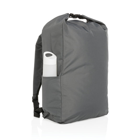 Lightweight Impact AWARE RPET rolltop backpack from XD Collection, showing its durable fabric and spacious main compartment.